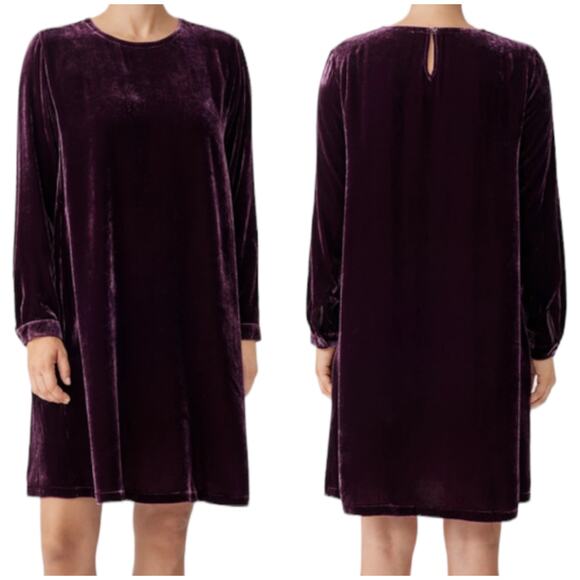 Eileen Fisher Dresses & Skirts - Eileen Fisher NWOT Velvet Crew Neck Dress Size S Purple Silk Blend Pockets Shift